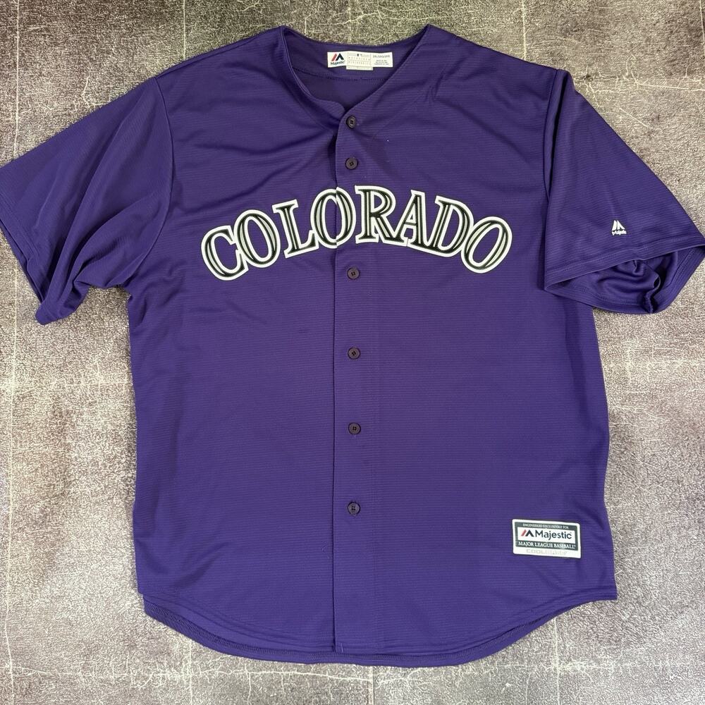 Men's Majestic Cool Base Colorado Rockies Purple Away Alternate Jersey Sz 2XL